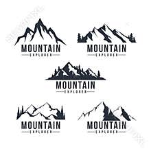 Black and White Mountain Explorer Adventure Badge Logo, Sign, Icon Vector Design Set, Collection