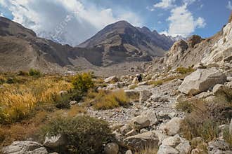 Landscape view of wilderness area in Passu trekking trail. Gilgit Baltistan, Pakistan.