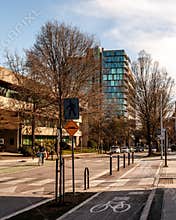 Vancouver, CANADA - February 09, 2019: sunny february day in vancouver for cycling.
