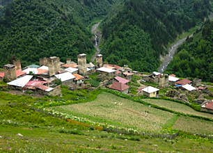Small Georgian village in the Caucasus Mountains