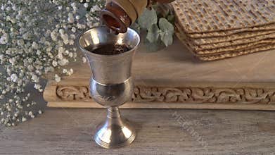 A Jewish Matzah bread with wine. Passover holiday concept