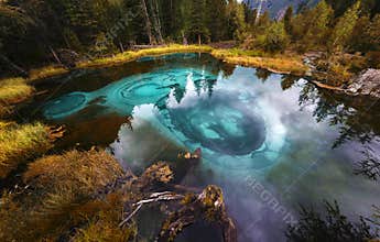 Blue geyser lake in Altai mountains, Altai Republic, Siberia, Russia