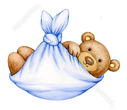 Cute  baby  Teddy bear cartoon  in blanket,