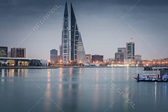 Modern architecture of Manama at night