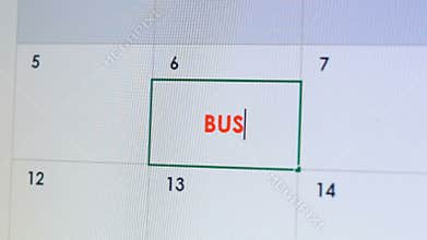 Person typing business meeting in online calendar, diary app for time management