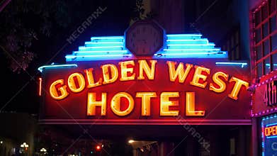 Golden West Hotel at historic Gaslamp Quarter San Diego by night - California, Usa - March 18, 2019