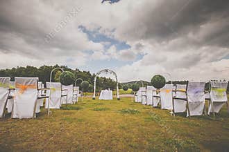 Tables and chairs in a wedding venue