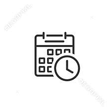Calendar clock icon vector, line outline art of reminder symbol, event scheduling symbol isolated clipart