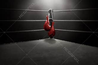 Boxing gloves hanging on the ring