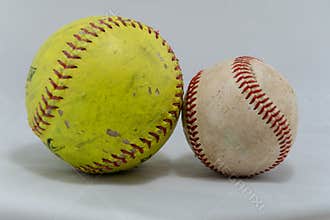 Baseball and softball on a white background