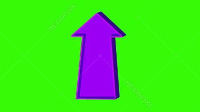 Animated purple arrow pointing up on a green screen. Looped