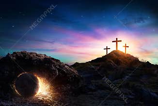 Resurrection - Tomb Empty With Crucifixion