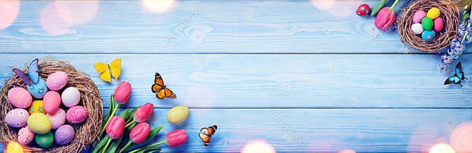 Easter - Tulips And Nests With Eggs