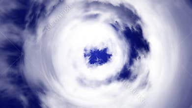 Tunnel from clouds leading to heaven. Animation of passing through cloudy tunnel