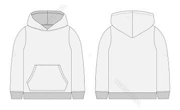 Technical sketch for men grey hoodie. Mockup template hoody.