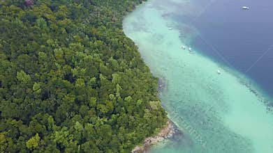 Aerial view beautiful coastline of Manukan Island