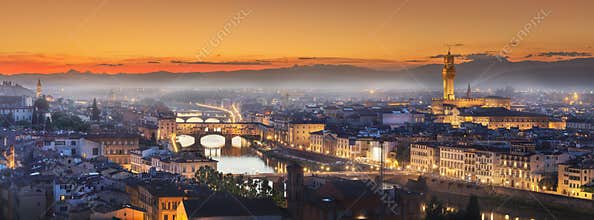 Arno River and bridges at sunset Florence, Italy