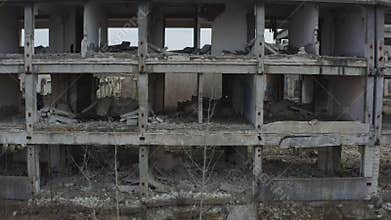 Abandoned ruined industrial factory building,