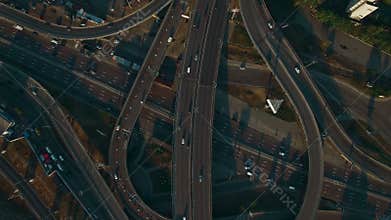 Overhead aerial view of highway.Road interchange.Drone footage