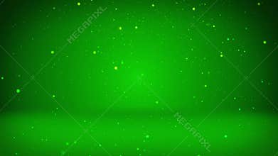 Shiny green particles or glitters fall and settle on the surface. Background or place for your objects, advertisement or