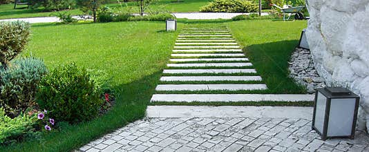 View of garden plot, estate landscape design