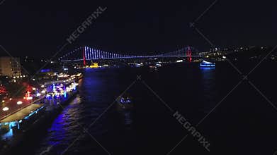 Drone view of Istanbul Bosphorus at night