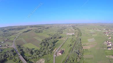 Aerial drone image of farmland landscape