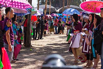 Vientiane Capital, Laos - November 2017: Hmong Girl wearing the Hmong traditional clothes during the Hmong New Year celebration in