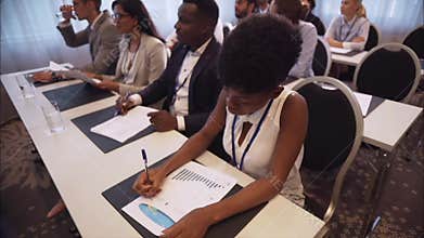 Happy business team at international conference