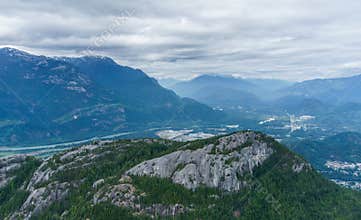 View of Squamish City from mountain in British Columbia, Canada.