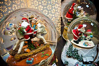 Christmas snow glass balls with seasonal decorations