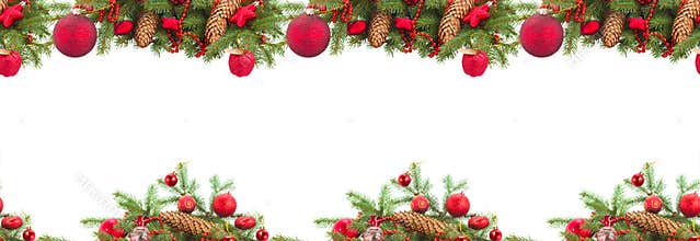 Evergreen fir tree and red christmas ball