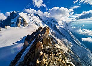 French Alps, Mont Blanc and glaciers as seen from Aiguille du Midi, Chamonix, France