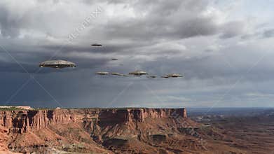 Loop with an UFO invasion over the Grand Canyon