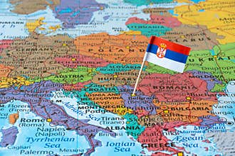 Serbia map and flag pin