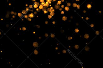 Christmas golden light shine particles bokeh loopable from top on black background, holiday congratulation greeting party happy ne