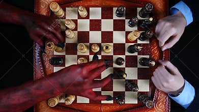 Devil wins by checkmate businessman.