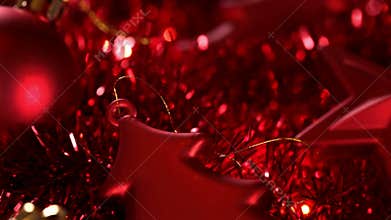 Sliding over beautiful red christmas decorations