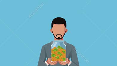 Businessman with jar money avatar animation