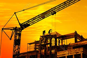 Construction site on sunset