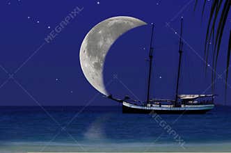 Paradise voyage with Moon sail.
