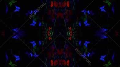 Kaleidoscope montage woman in luminous body art and butterflies