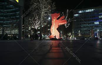 A Berlinale bear figure attends the Berlinale