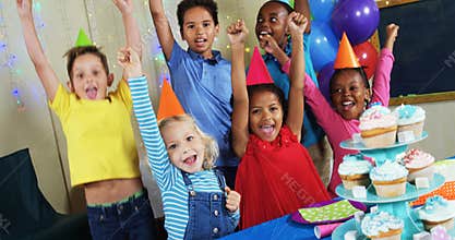 Kids having fun with each other during birthday party 4k