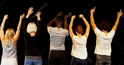 Actors waving hands on stage 4k