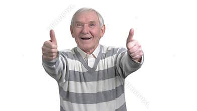 Old man with two thumbs up.