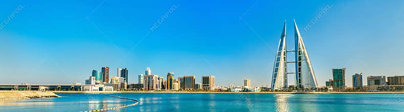 Skyline of Manama Central Business District. The Kingdom of Bahrain