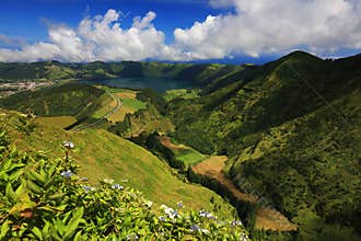 The Blue Lake seen from the Vista do Rei King’s View, Sao Miguel island