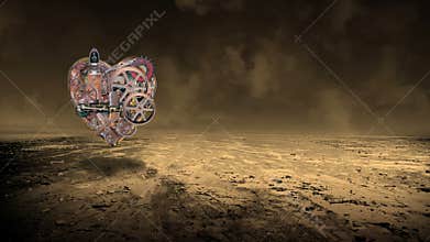 Industrial Steampunk Machine, Human Heart, Technology