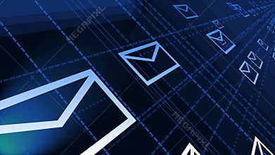 4k,background of the envelope E-Mail,flying mails,future tech screen.